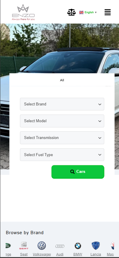 Auto Enzoo homepage on mobile