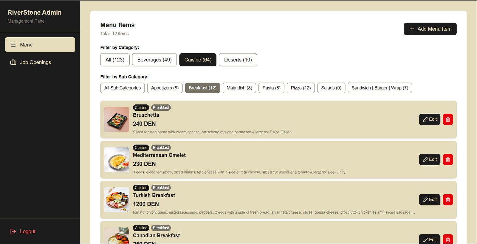 Riverstone admin menu editor
